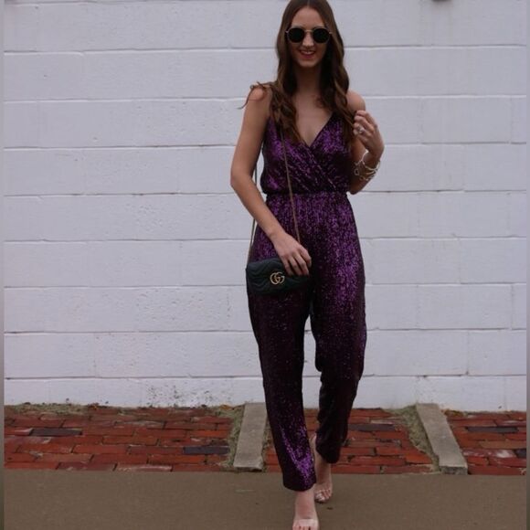 Express sparkly purple sequin jumpsuit - Picture 6 of 11